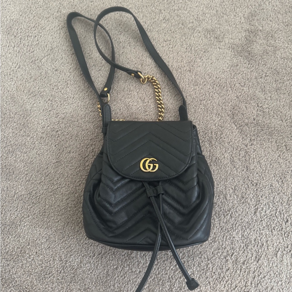 Gucci Black and Gold Leather Backpack